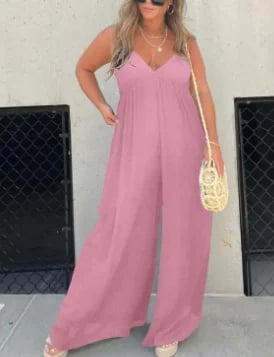 Buvala™-V-Neck Effortless Wide Leg Jumpsuit