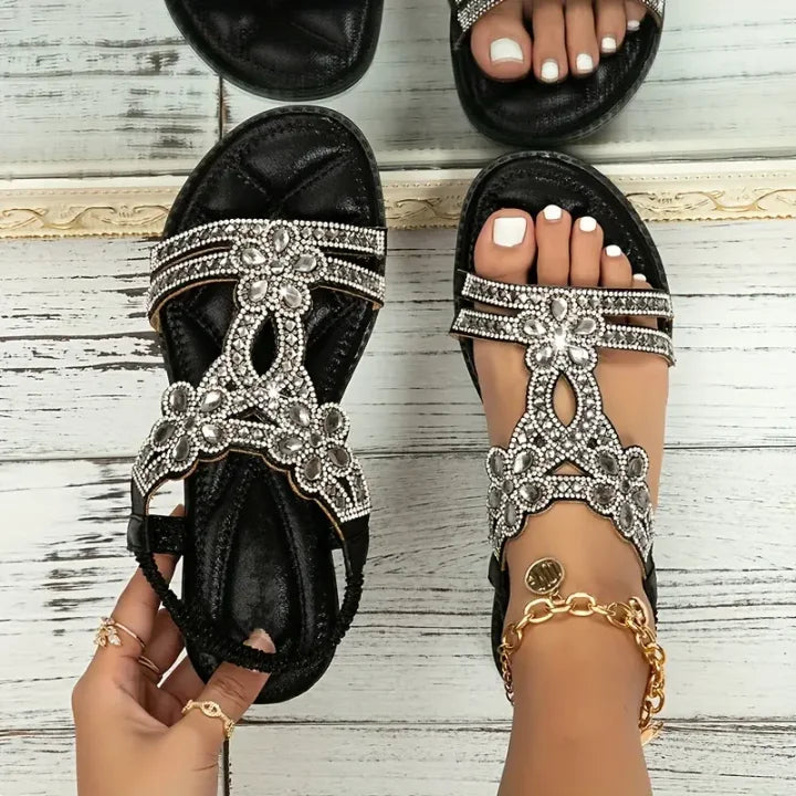 Buvala™-Chic Floral Rhinestone Flat Sandals