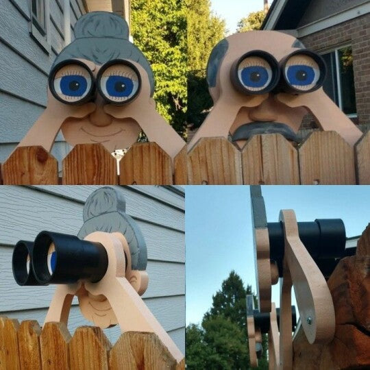 Buvala™-Fence Decoration Nosy Old Man and Lady Garden Yard Art