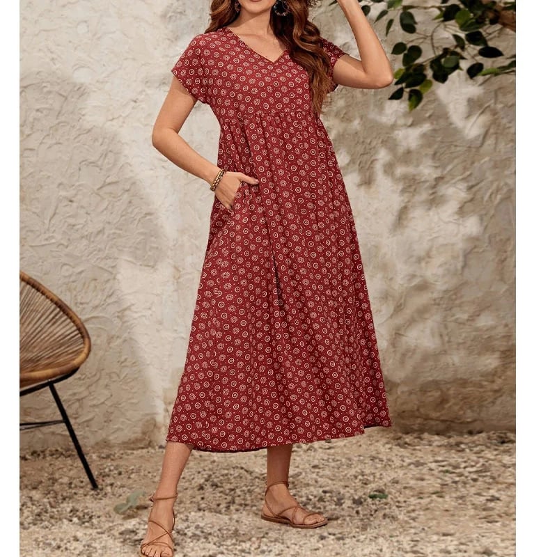 Buvala™-🌸2024 NEW Vintage Comfortable Cotton Linen V-neck dress