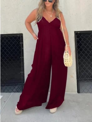 Buvala™-V-Neck Effortless Wide Leg Jumpsuit