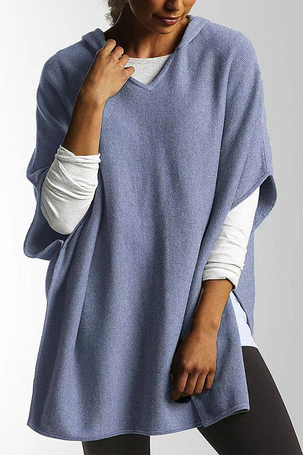 Buvala™-Casual Simplicity Solid Slit Hooded Collar Tops